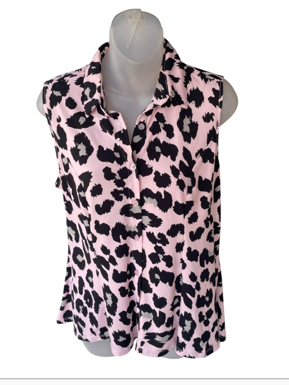 Knapp Studio stretchy pink leopard button down Sleevless shirt mobwife